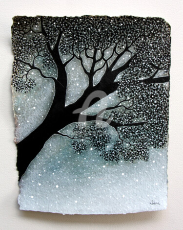 Painting titled "Arbre N°2" by Henri Ibara, Original Artwork, Gouache Mounted on Glass