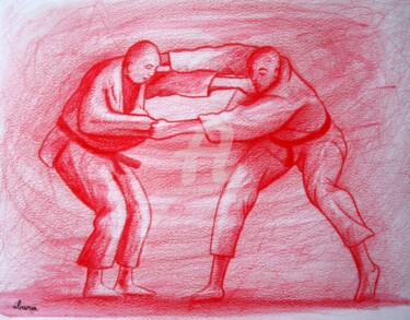 Painting titled "judo-n-3-dessin-cal…" by Henri Ibara, Original Artwork, Acrylic