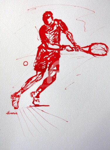 Peinture intitulée "tennis-n-8-dessin-c…" par Henri Ibara, Œuvre d'art originale, Encre