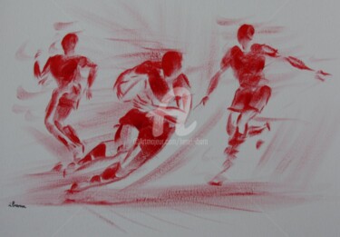 Рисунок под названием "Rugby A" - Henri Ibara, Подлинное произведение искусства, Гуашь