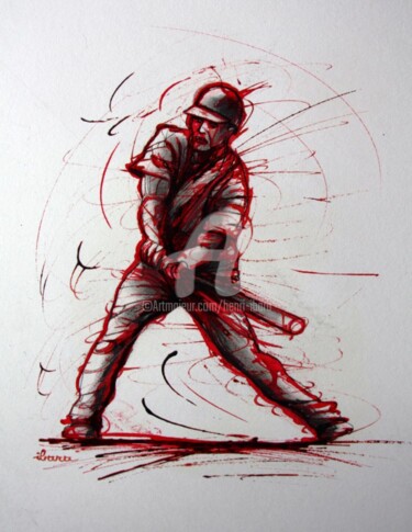 Desenho intitulada "baseball-dessin-d-i…" por Henri Ibara, Obras de arte originais, Tinta