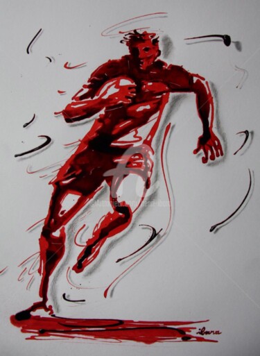 Disegno intitolato "Rugby N°28" da Henri Ibara, Opera d'arte originale, Inchiostro