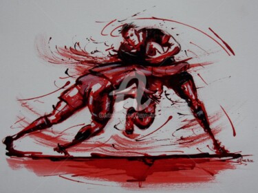 Desenho intitulada "rugby-n-31-dessin-d…" por Henri Ibara, Obras de arte originais, Tinta
