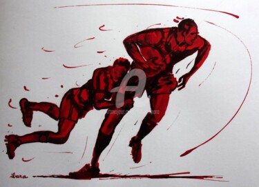 Dessin intitulée "Rugby N°42" par Henri Ibara, Œuvre d'art originale, Encre