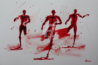 Dessin intitulée "Arrivée 100m" par Henri Ibara, Œuvre d'art originale, Encre