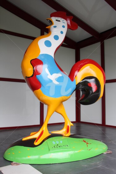 Skulptur mit dem Titel "grand-coq-en-resine…" von Henri Ibara, Original-Kunstwerk, Andere