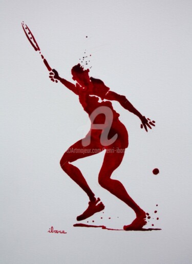 「tennis-n-23-dessin-…」というタイトルの描画 Henri Ibaraによって, オリジナルのアートワーク, インク