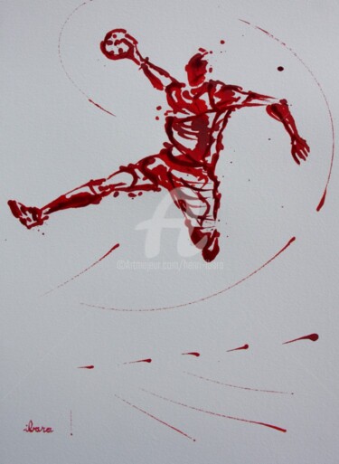 Σχέδιο με τίτλο "handball-n-5-dessin…" από Henri Ibara, Αυθεντικά έργα τέχνης, Μελάνι