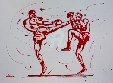 Σχέδιο με τίτλο "boxe-tai-dessin-d-i…" από Henri Ibara, Αυθεντικά έργα τέχνης, Μελάνι