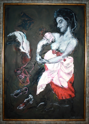 Schilderij getiteld "Kobieta ciemnowłosa" door Henryka Wojciechowska, Origineel Kunstwerk, Olie Gemonteerd op Houten paneel