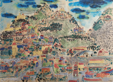 Peinture intitulée "Mes villages dans l…" par Henry Neu, Œuvre d'art originale, Gouache