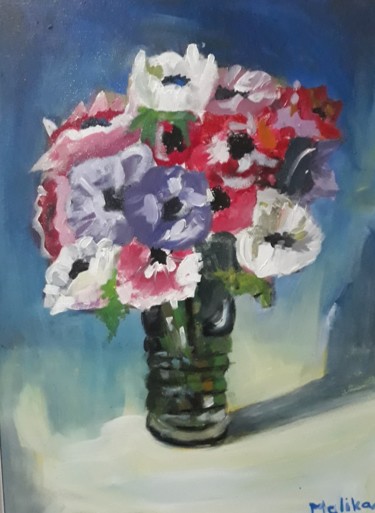 Malerei mit dem Titel "Flowers in a Vase" von Melika Suljagić, Original-Kunstwerk, Acryl Auf Keilrahmen aus Holz montiert