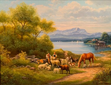 Pintura intitulada "Bayerische Bergland…" por Herbert Duttler, Obras de arte originais, Óleo Montado em Painel de madeira