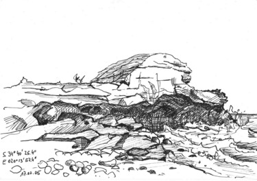 Dessin intitulée "Fels bei Arniston" par Herbert Wiedergut (herb-art), Œuvre d'art originale, Encre