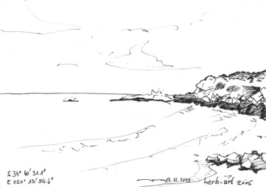 Drawing titled "Küste bei Arniston" by Herbert Wiedergut (herb-art), Original Artwork, Ink