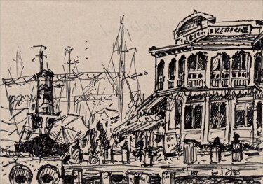 Dibujo titulada "Waterfront in Cape…" por Herbert Wiedergut (herb-art), Obra de arte original, Tinta