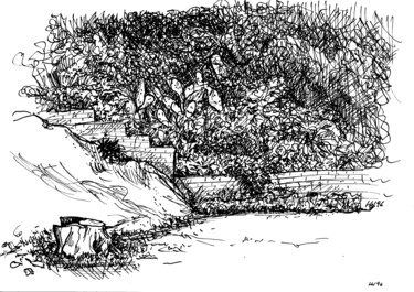 Dessin intitulée "Garten in Cape Town" par Herbert Wiedergut (herb-art), Œuvre d'art originale, Encre