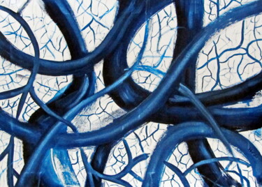 Painting titled "Blue system" by Herbert Wiedergut (herb-art), Original Artwork, Oil Mounted on Wood Stretcher frame