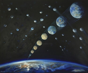 Painting titled "cosmic play" by Herbert Wiedergut (herb-art), Original Artwork, Oil Mounted on Wood Stretcher frame