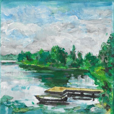 Painting titled "Ufer am Kellersee" by Herbert Wiedergut (herb-art), Original Artwork, Acrylic Mounted on Wood Stretcher fra…