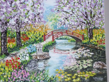 Painting titled "jardin japonais" by Christian Thiefaine, Original Artwork, Oil