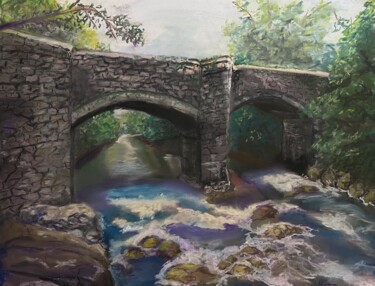 Dessin intitulée "Rapids Below the Br…" par Herman Weinberg, Œuvre d'art originale, Pastel