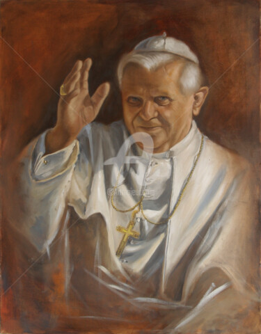 Malerei mit dem Titel "Benedikt XVI" von Hermann J. Heiss, Original-Kunstwerk, Öl