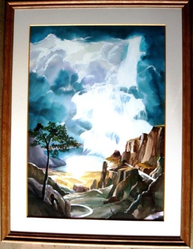 Painting titled "Waterval" by Herna Deleu, Original Artwork, Wax