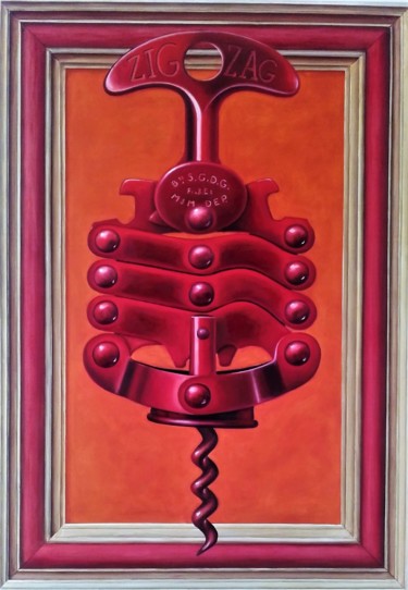 Schilderij getiteld "ZIGZAG rouge" door Herve Fleury (RV), Origineel Kunstwerk, Olie
