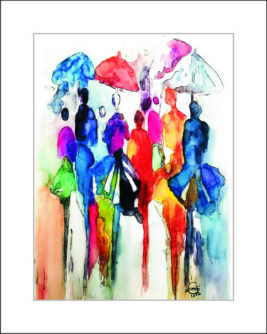 Malarstwo zatytułowany „Les parapluies de C…” autorstwa Hervé Lamb', Oryginalna praca, Akwarela