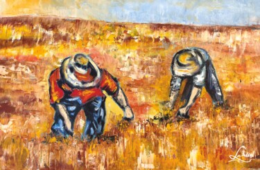 Pintura titulada "Récolte du blé" por Hervé Lamb', Obra de arte original, Oleo Montado en Bastidor de camilla de madera