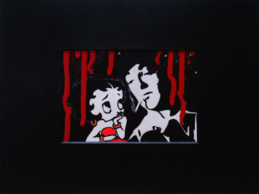 Collagen mit dem Titel "Betty joue la psy" von Hervé Loiseau, Original-Kunstwerk, Sprühfarbe Auf Karton montiert