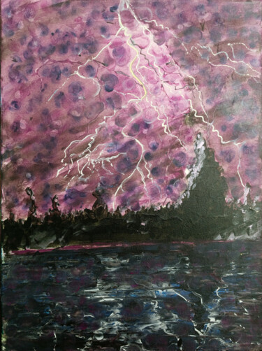 Painting titled "Orage sur La Seine" by Hervé Loiseau, Original Artwork, Acrylic