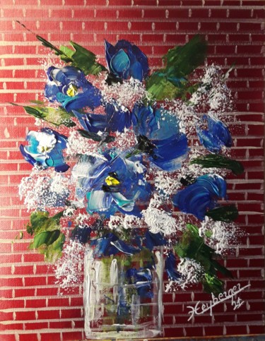 Painting titled "Bleuets de briques" by Céline Liliane Heyberger, Original Artwork, Acrylic