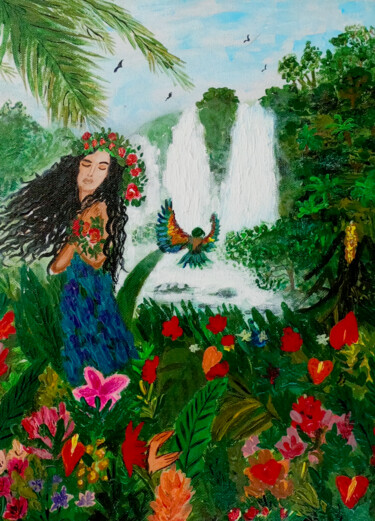 Malerei mit dem Titel "Enchanted Oasis Mys…" von Heyleena R, Original-Kunstwerk, Acryl
