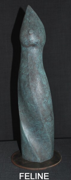 Скульптура под названием "Feline" - Helene Gobin Langlais, Подлинное произведение искусства, Терракота