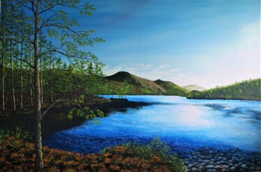 绘画 标题为“Dawn Across Loch Mo…” 由Hazel Thomson, 原创艺术品, 油 安装在木质担架架上