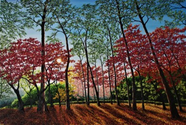 제목이 "Woodlands in Japan…"인 미술작품 Hazel Thomson로, 원작, 기름 나무 들것 프레임에 장착됨