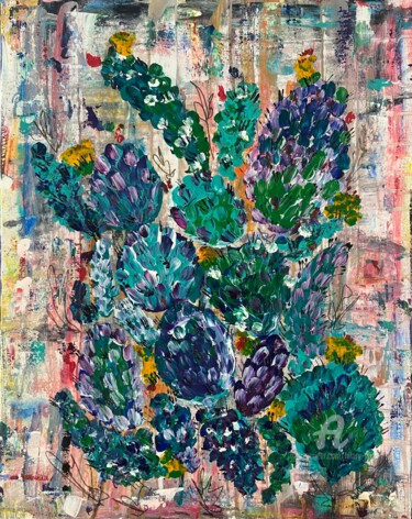 Painting titled "Cactus" by Hilary Done, Original Artwork, Acrylic