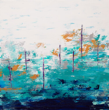 Malerei mit dem Titel "Blue Lake 16" von Hilary Winfield, Original-Kunstwerk, Acryl Auf Keilrahmen aus Holz montiert