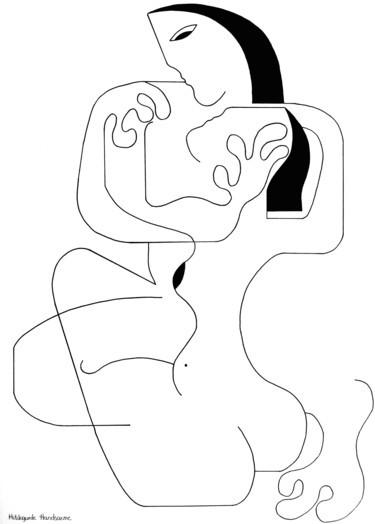 Drawing titled "Le Calin" by Hildegarde Handsaeme, Original Artwork, Ink