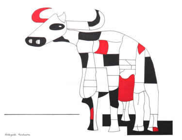 Dibujo titulada "La Vache" por Hildegarde Handsaeme, Obra de arte original, Tinta