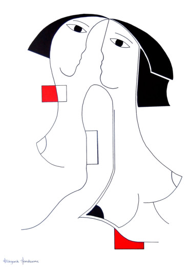 Disegno intitolato "Univisie with red a…" da Hildegarde Handsaeme, Opera d'arte originale, Inchiostro