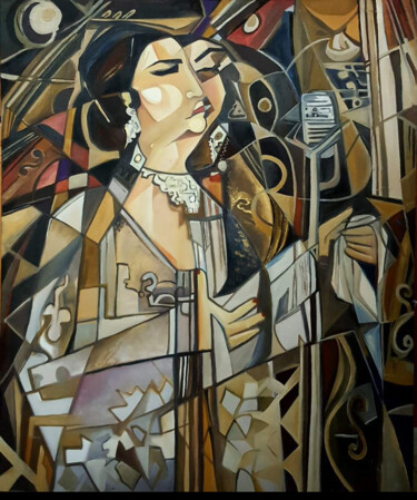 Peinture intitulée "Oum Kalthoum(la cél…" par Hind Elamaoui, Œuvre d'art originale, Huile