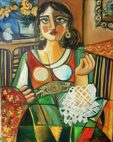 Pintura intitulada "Femme orguelleuse" por Hind Elamaoui, Obras de arte originais, Óleo