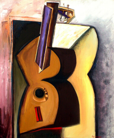 Malerei mit dem Titel "La Guitare" von Hind Elamaoui, Original-Kunstwerk, Öl