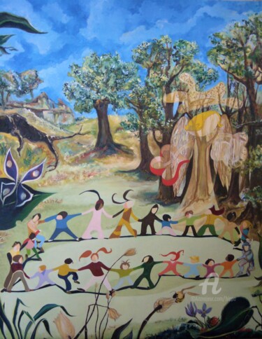 Pittura intitolato "LA FARANDOLE" da Hippo, Opera d'arte originale, Olio