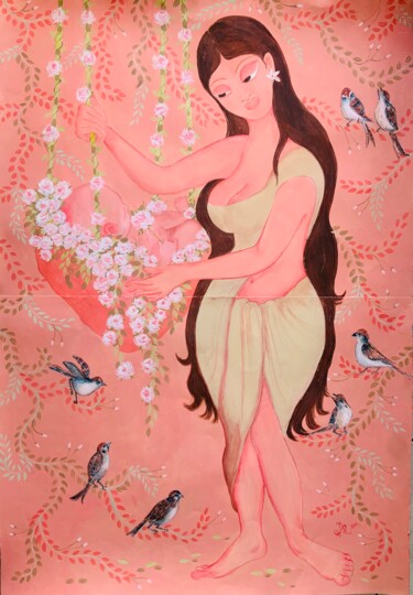 Ζωγραφική με τίτλο "A TALE FROM THE SPA…" από Hiranya R, Αυθεντικά έργα τέχνης, Γκουάς