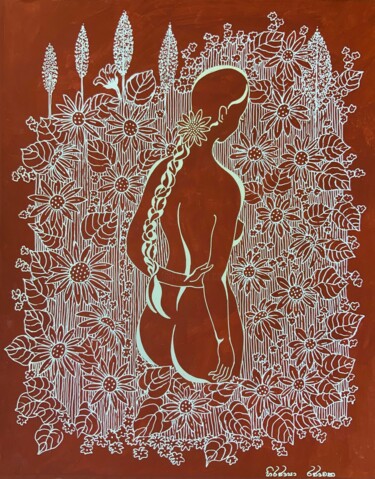 Dessin intitulée "Sunflower Field" par Hiranya R, Œuvre d'art originale, Encre