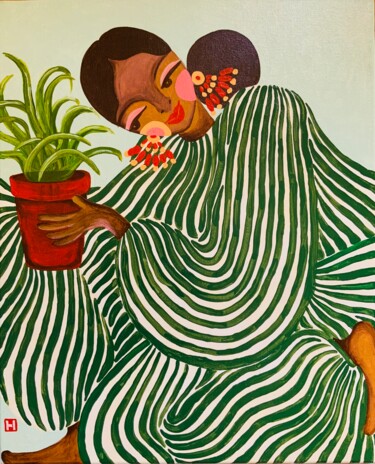 Peinture intitulée "The Gardener" par Hiranya R, Œuvre d'art originale, Acrylique Monté sur Châssis en bois